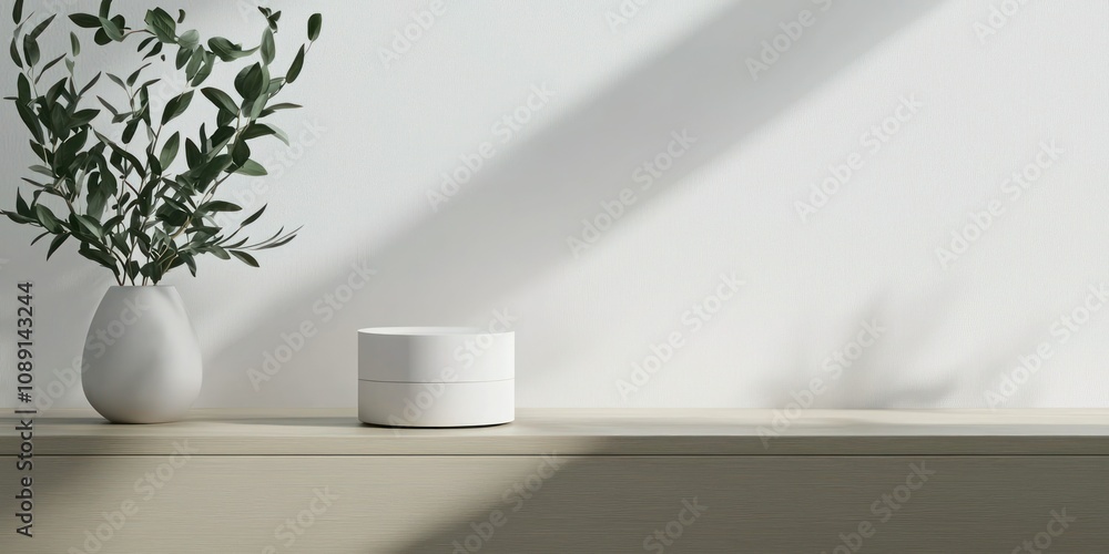 Poster a realistic product mock-up displayed on a minimalist surface, showcasing a new item design