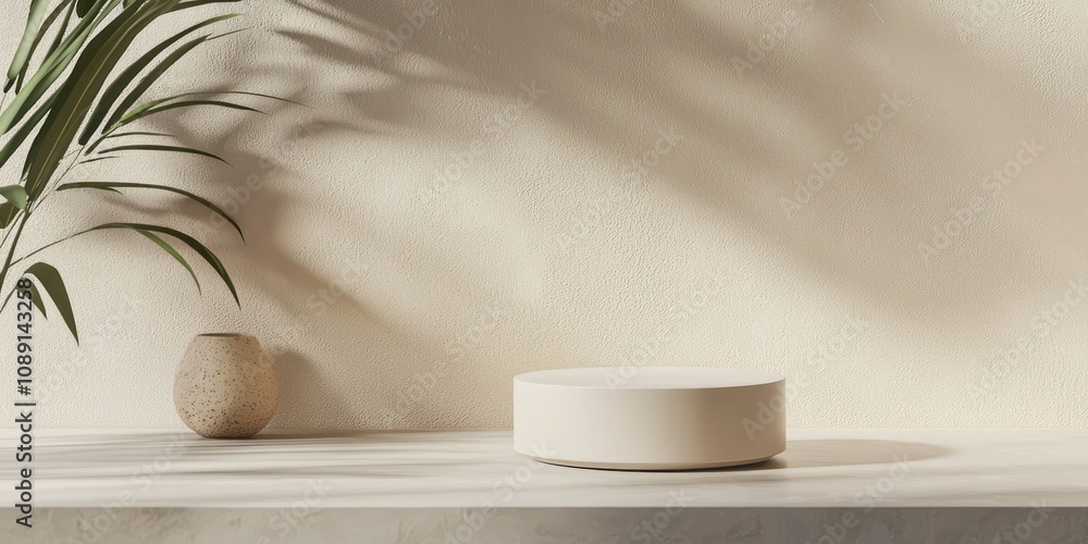 Poster a realistic product mock-up displayed on a minimalist surface, showcasing a new item design