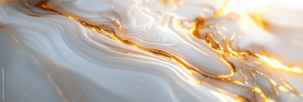 Poster a serene abstract background featuring flowing white and gold textures, creating a luxurious and ele