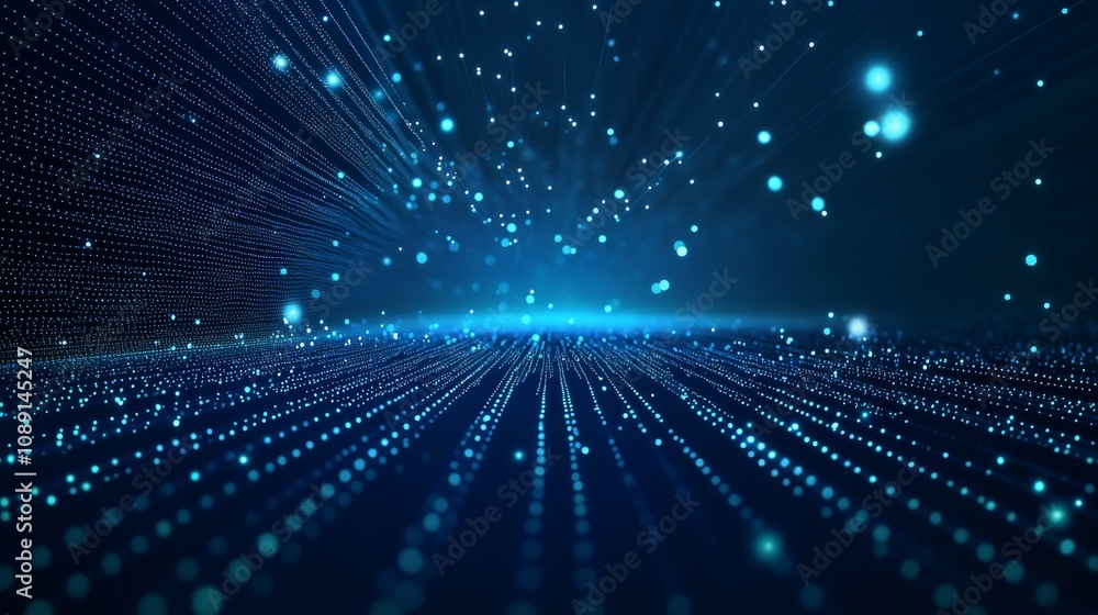 Poster futuristic technological abstract background with blue gradient and radial dot pattern