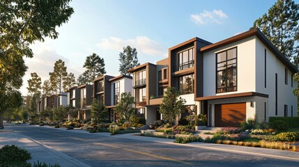 Modern Residential Community with Contemporary Architecture and Lush Green Landscaping Featuring Charming Homes Under a Clear Blue Sky