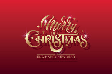 Merry Christmas and Happy New Year hand lettering calligraphy. Vector holiday illustration element. Typographic element for congratulations.