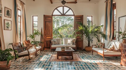 traditional indian goan portuguese style villa interior