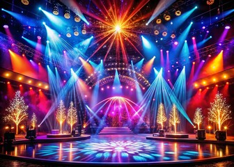 Captivating Stage Scene with Bright Lights and Dramatic Ambiance for Memorable Performances and Presentations in a Surreal Photography Style