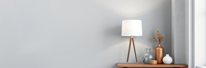 Shaded Gray Wall with Table Lamp and Decorative Objects, industrial chic, decorative objects