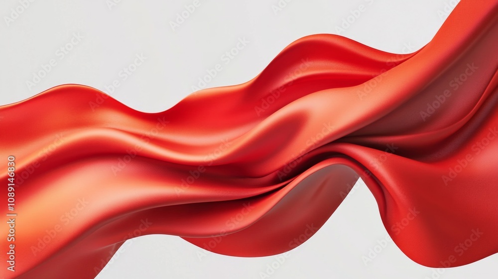 Poster dynamic and elegant 3d rendering of flowing red silk fabric with subtle sheen against a plain white 