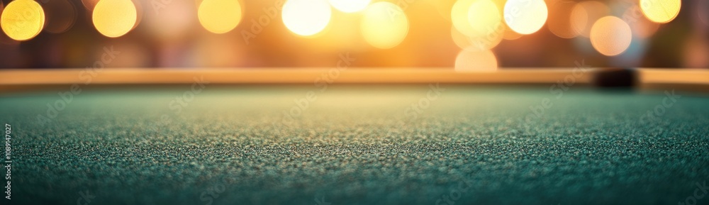 Poster A close-up view of a pool table with a blurred background of warm lights.