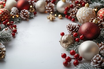 A festive Christmas scene filled with holiday cheer and warmth, showcasing decorated Christmas trees, twinkling lights, and cozy seasonal decor. Presents wrapped with bright, colorful paper and ribbon