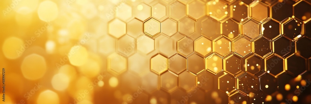 Poster vibrant abstract honeycomb pattern with colorful hexagonal cells on gradient orange and yellow backg