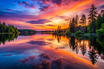 Obraz premium Captivating Twilight Serenity at the Lake - A Portrait of Nature's Beauty with Soft Reflections and Tranquil Colors Captured During the Golden Hour