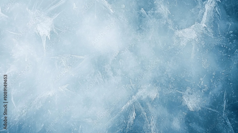 Poster frozen surface close-up with light blue ice texture showcasing intricate details and dynamic white l