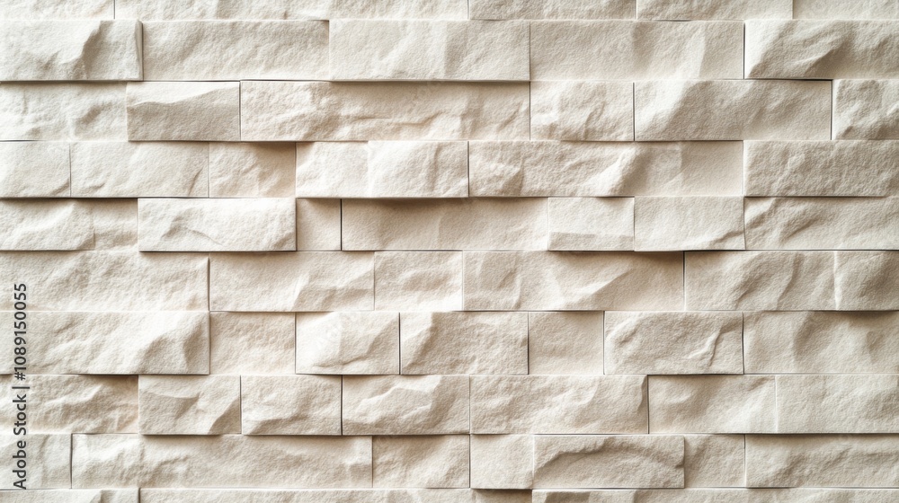 Poster close-up of modern, minimalistic wall with grid-like pattern of various sized beige tiles in varying