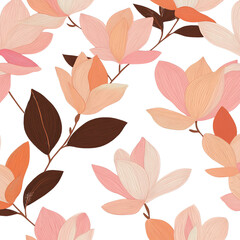 Elegant Magnolia Floral Pattern on Black Background