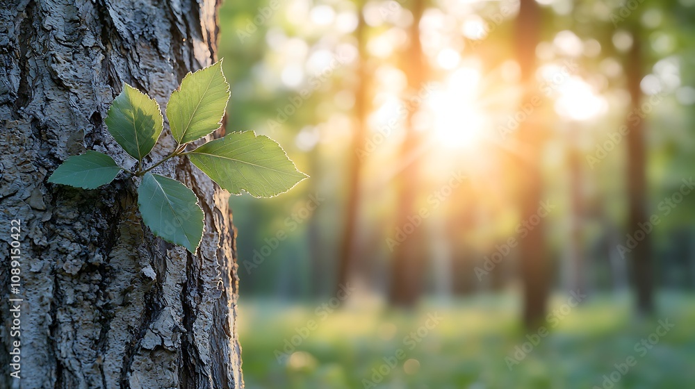 Poster sunlight filtering through trees forest nature photography tranquil setting close-up view serenity