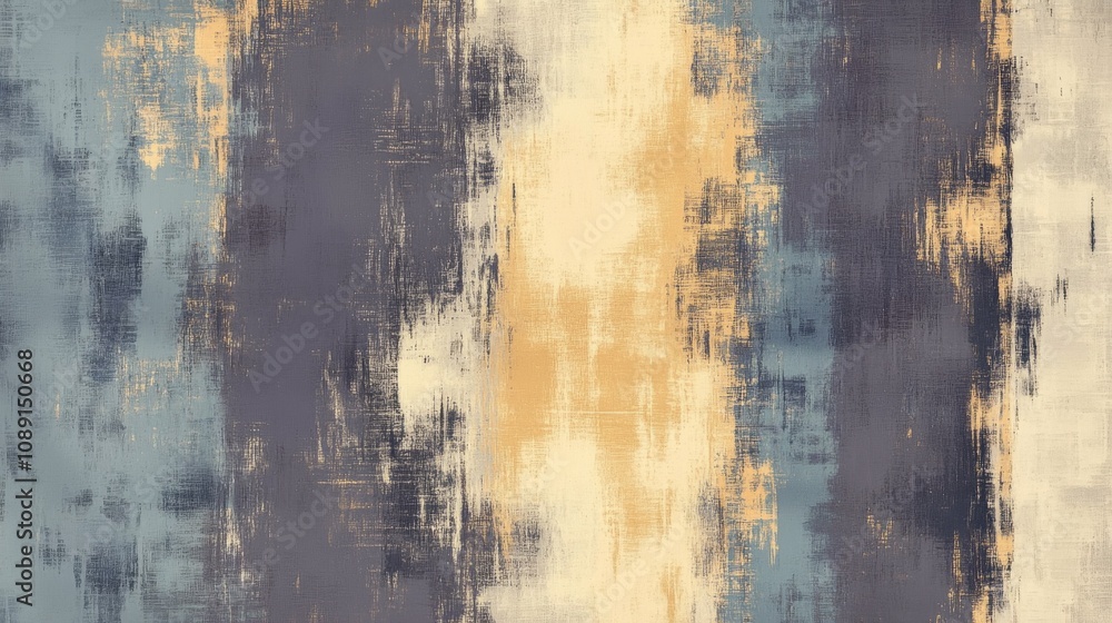 Poster abstract painting with textured background in gradient shades of blue, yellow, and gray creating dep