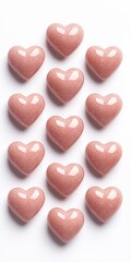 Obraz premium heart emotion minimalist romance. Delicate pink heart-shaped candies arranged in a pleasing pattern on a white background, perfect for sweet occasions.