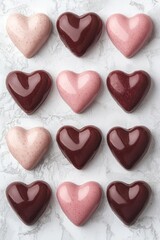Chocolate box premium heart Delicious heart-shaped chocolates in pink and red hues, perfect for gifts or special occasions.