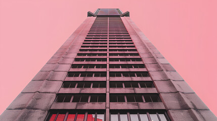 tall building designed in the style of postmodern architectural styles, set against a pastel sky background, in a minimalist style