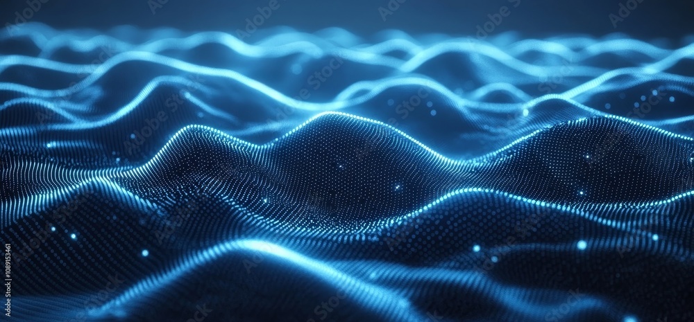 Poster the digital data dots pattern is a blue pixel pattern on a white background.