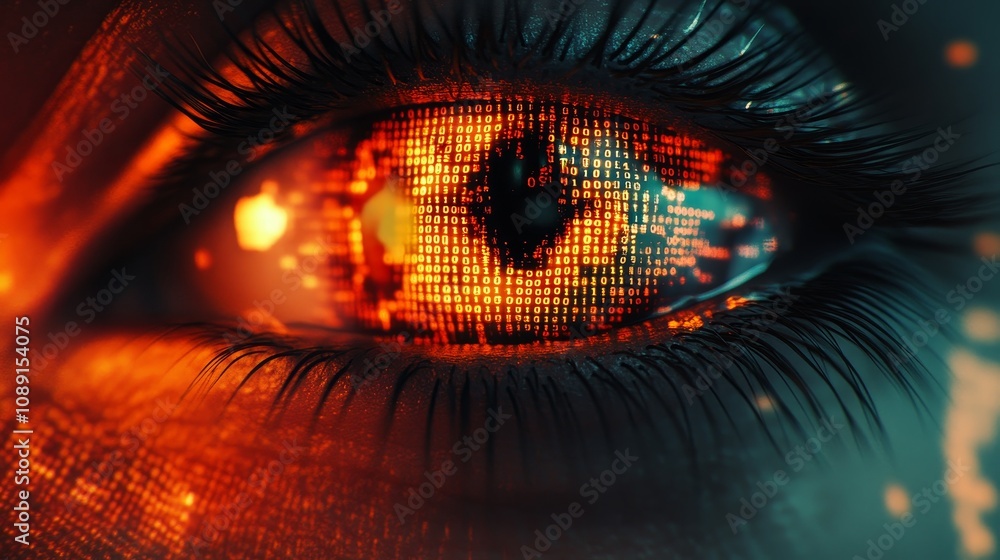 Aufkleber animated multicolor iris of a human eye. rainbow lines scattering out of a bright binary circle and 