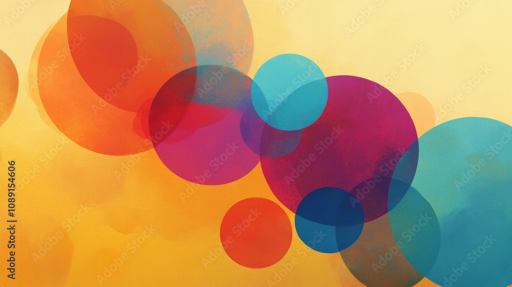 Aufkleber dynamic and vibrant abstract digital art piece with overlapping circles on yellow background