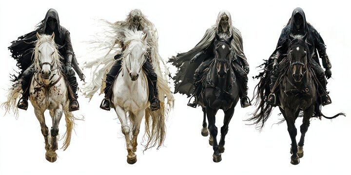 Four horsemen of the apocalypse with a white background.