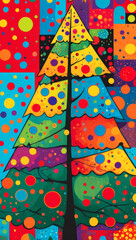 Fototapeta premium Abstract modern Christmas tree with vibrant colors and geometric patterns