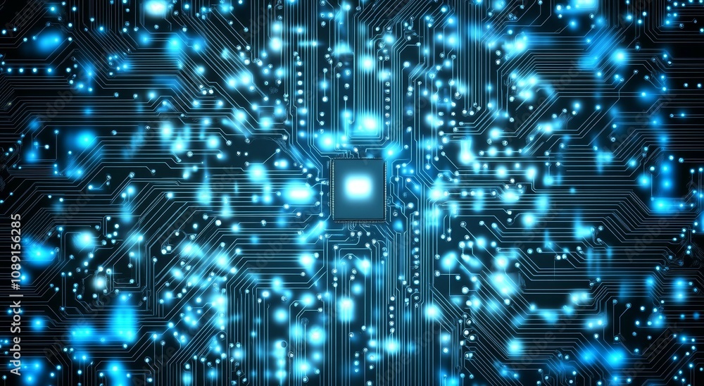 Poster hi-tech modern illustration with a variety of modern technology elements. abstract circuit board. bl