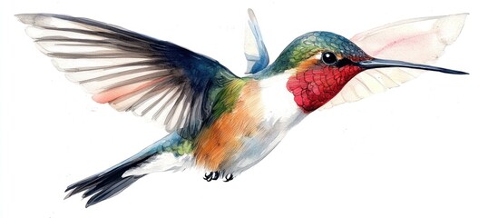 Obraz premium Hummingbird in Flight Watercolor Painting