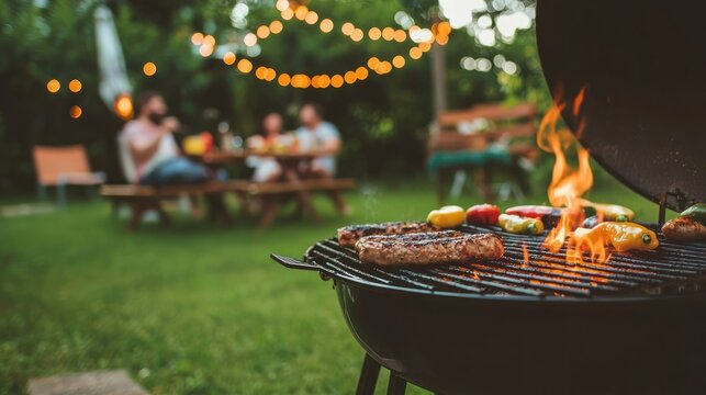  A group of friends and coworkers enjoying a barbecue to celebrate Labor Day in a backyard setting