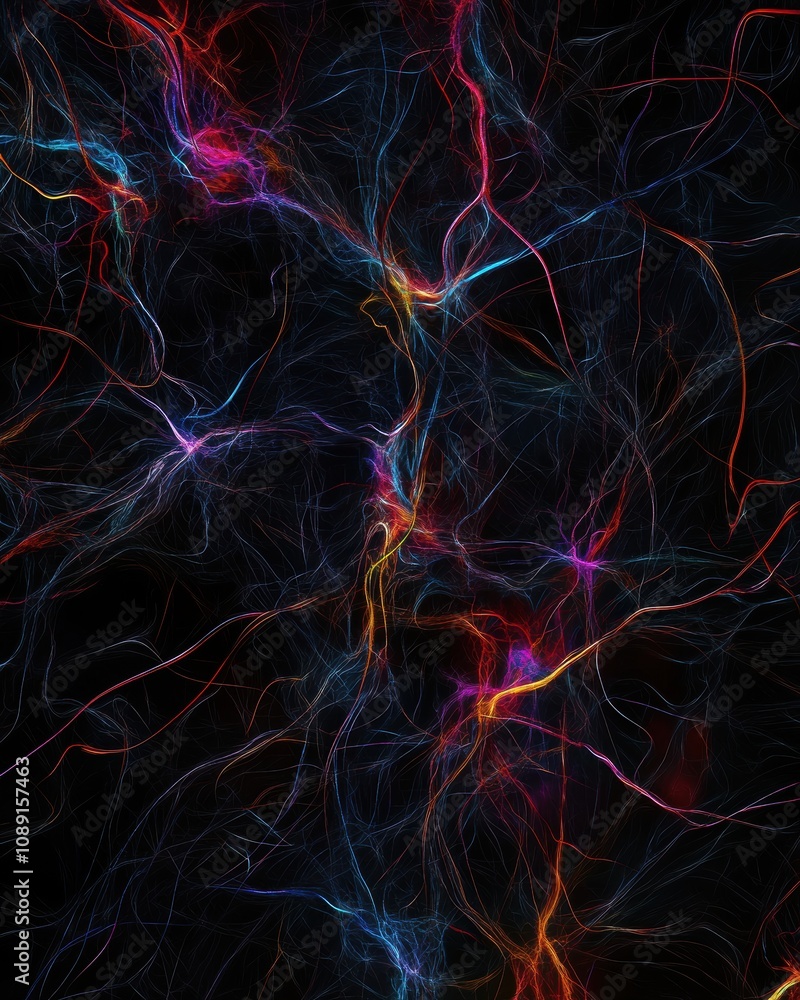 Poster a stunning abstract representation of vibrant neural pathways, intertwining in a visually captivatin