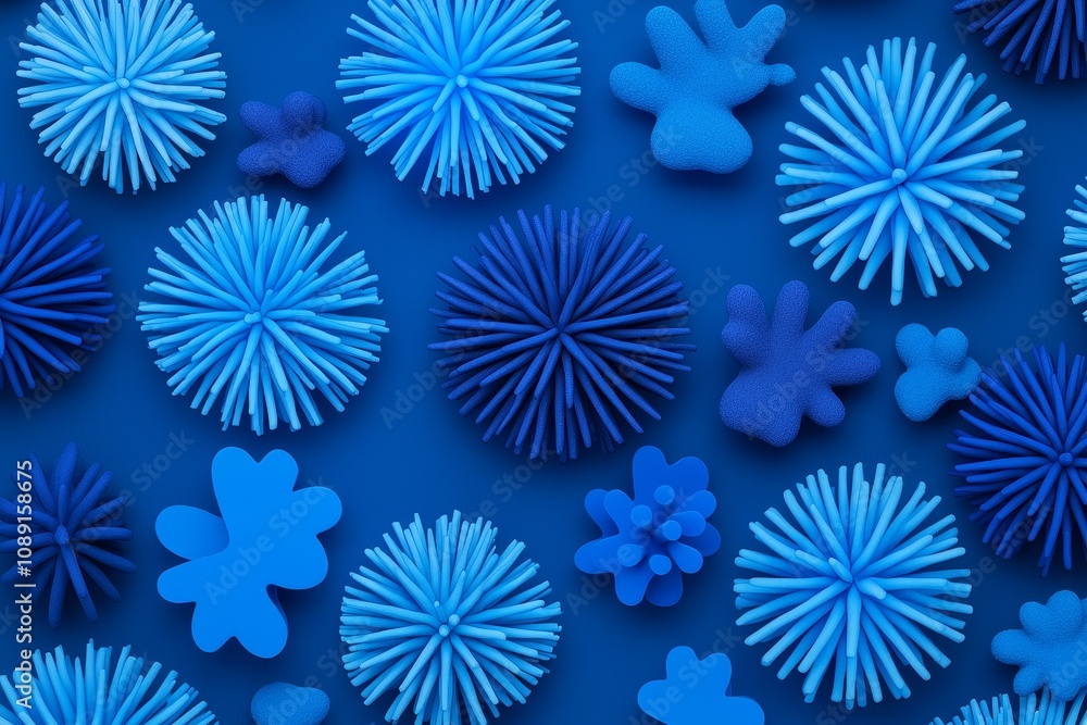 Poster a dynamic abc abstract pattern on a blue geomatric line background. illustration in 3d