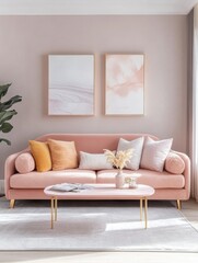 A cozy pink living room with beautiful decor, offering comfort for relaxation and enjoyment