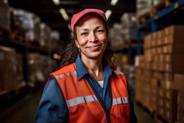 Portrait of a joyful middle aged female warehouse worker
