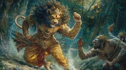 Narasimha, the lion-headed avatar of Vishnu, tearing apart the demon Hiranyakashipu