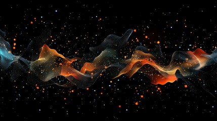 Fototapeta premium Graphik abstract background for digital data storage, digital neural networks, particle flows, fundamentals of stock technology background