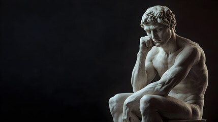 classical sculpture of thinking man in deep contemplation