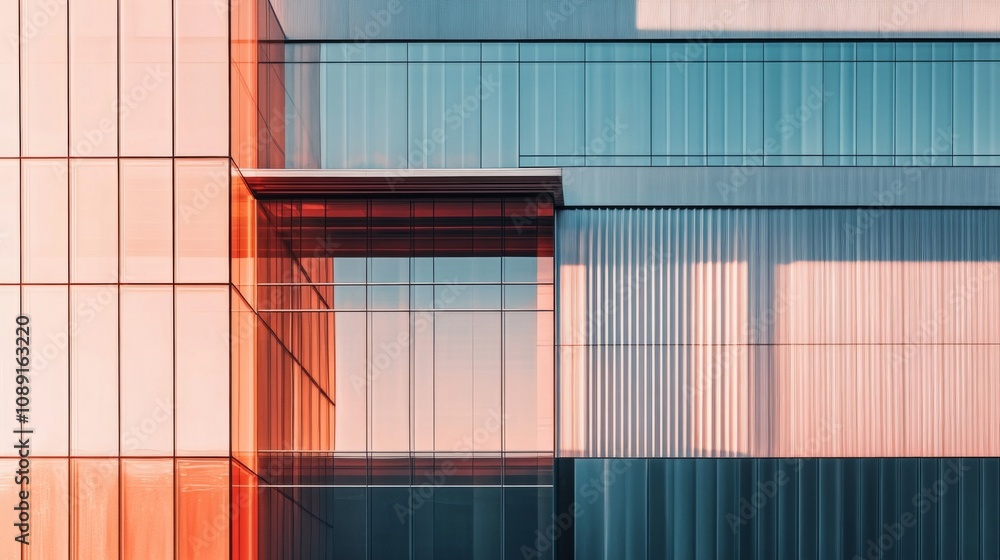 Aufkleber modern building with geometric patterns, multiple levels and grid-like designs, featuring windows wi