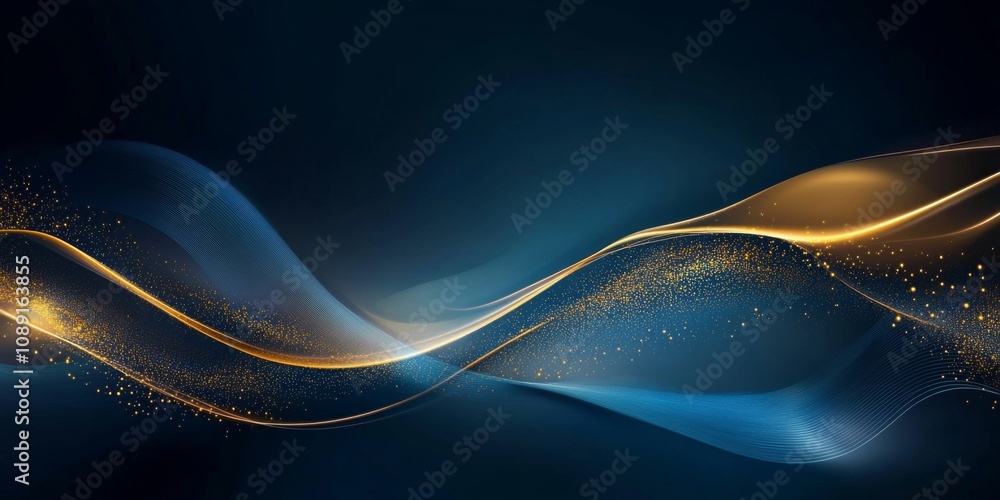 Aufkleber abstract digital art with dark blue and gold gradient background conveying movement and energy with 