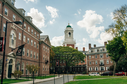 Cambridge, MA, USA - March 15, 2024: View of the architecture of the famous Harvard University in Cambridge, Massachusetts, USA