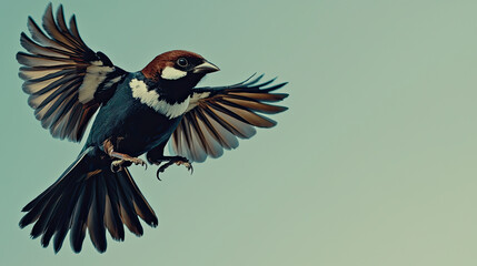 Fototapeta premium flying bird with vibrant plumage and spread wings