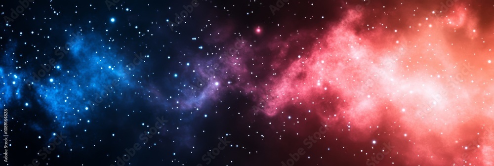 Poster dark blue and pink abstract background with floating white dots and glowing nebula-like structure, c