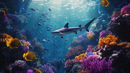 Fototapeta premium Sharks Swimming Near a Coral Reef