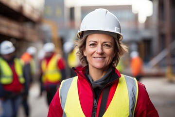 Smiling portrait of a middle aged businesswoman on construction site