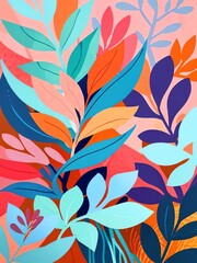 Vibrant Tropical Leaves: A Colorful Abstract Botanical Illustration