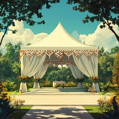 Elegant Outdoor Wedding Pavilion in Lush Garden