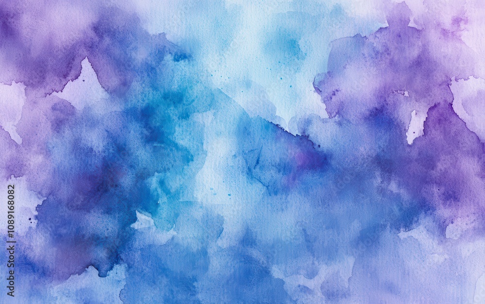 Poster abstract blend of watercolor in cool tones of blue and purple with soft edges creating a serene and 