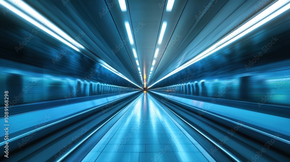 Poster futuristic subway station interior with minimalist design featuring dynamic lighting and clean lines