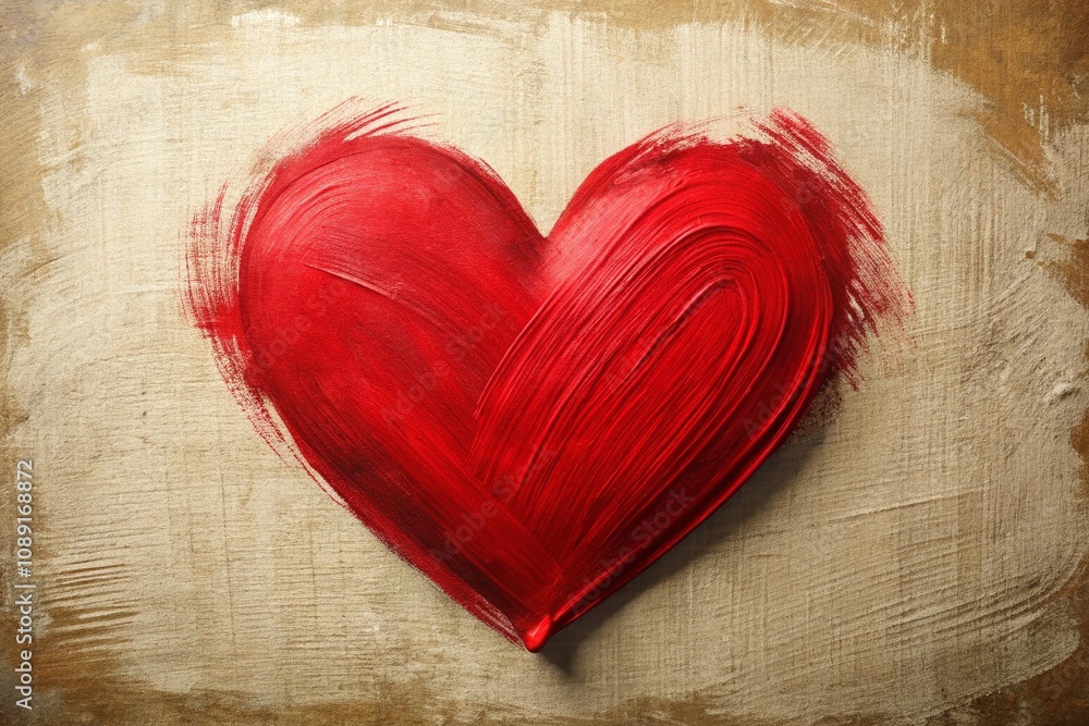 Poster creative brushstroke painted red heart shape on canvas with ample copy space for love and affection 