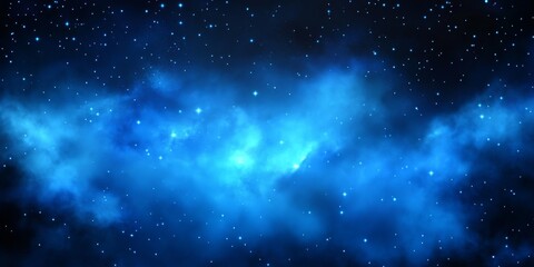 Obraz premium Majestic Night Sky with Bright Stars and Swirling Nebula in Dark Blue Atmosphere creates Awe-Inspiring Beauty.
